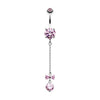 Pink Bow and Gem Droplet Belly Button Ring