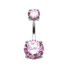 Pink Brilliant Gem Prong Sparkle Belly Button Ring