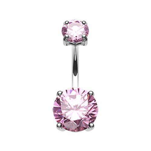 Pink Brilliant Gem Prong Sparkle Belly Button Ring