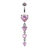 Pink Brilliant Heart Cascade Belly Button Ring