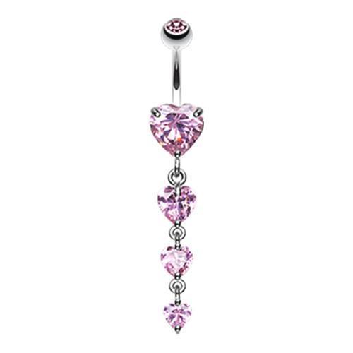 Pink Brilliant Heart Cascade Belly Button Ring - Rebel Bod