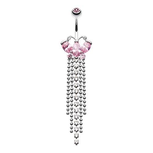 Pink Butterfly Dazzle Showers Belly Button Ring