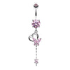 Pink Butterfly Heart Flower Sparkle Belly Button Ring