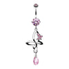 Pink Butterfly Teardrop Sparkle Belly Button Ring