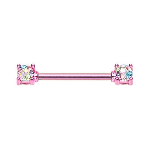 Pink/Candy Color Multi Color Sprinkle Dot Multi Gem Prong Set Nipple Barbell Ring - 1 Piece