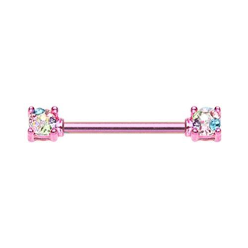 Pink/Candy Color Multi Color Sprinkle Dot Multi Gem Prong Set Nipple Barbell - 1 Piece