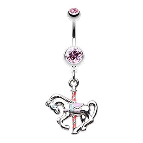 Pink Carousel Merry-go-Round Horse Belly Button Ring