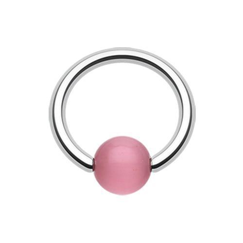 Pink Cat Eye Stone Bead Captive Bead Ring