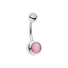 Belly Ring - No Dangle Pink Cat Eye Stone Steel Belly Button Ring -Rebel Bod-RebelBod