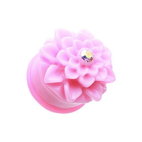 Pink Charming Chrysanthemum Flower Single Flared Ear Gauge Plug - 1 Pair
