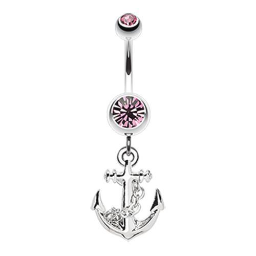 Pink Classic Anchor Dangle Belly Button Ring