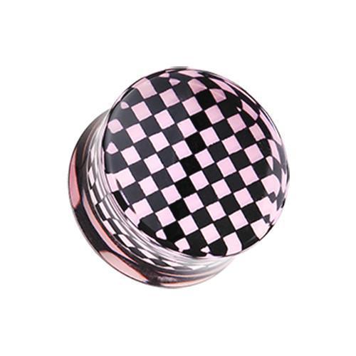 Pink Classic Checker Inlay Double Flared Ear Gauge Plug - 1 Pair
