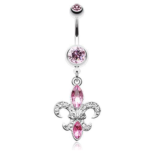 Pink Classic Fleur de Lis Belly Button Ring