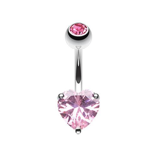 Belly Ring - No Dangle Pink Classic Heart Prong Sparkle Belly Button Ring -Rebel Bod-RebelBod