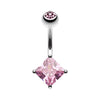 Pink Classic Square Gem Prong Sparkle Belly Button Ring
