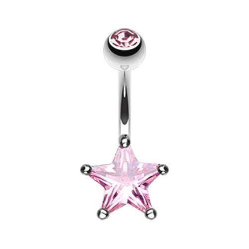 Belly Ring - No Dangle Pink Classic Star Prong Sparkle Belly Button Ring -Rebel Bod-RebelBod