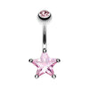 Belly Ring - No Dangle Pink Classic Star Prong Sparkle Belly Button Ring -Rebel Bod-RebelBod
