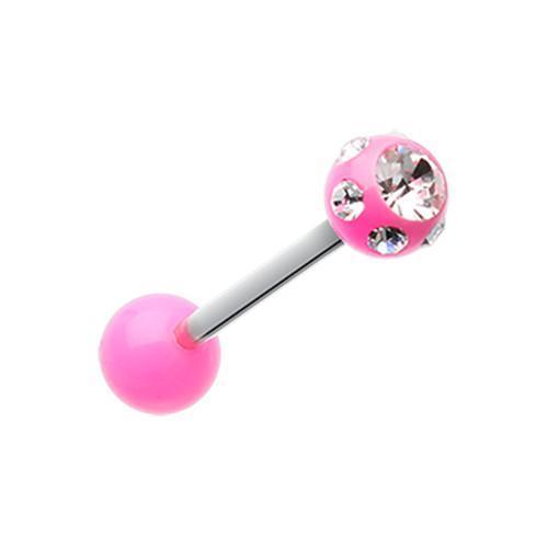 Pink/Clear Aurora Gem Ball UV Acrylic Barbell Tongue Ring