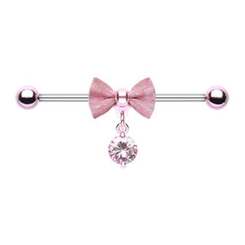 Industrial Barbell Pink/Clear Colorline Adorable Mesh Bow-Tie Industrial Barbell - 1 Piece -Rebel Bod-RebelBod
