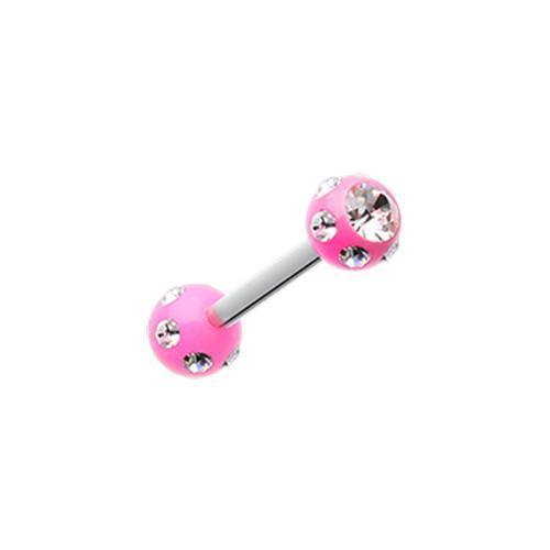 Pink/Clear Double Aurora Gem Ball Acrylic Top Tragus Cartilage Barbell Earring - 1 Piece