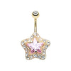 Pink/Clear Golden Star Extravagant Belly Button Ring