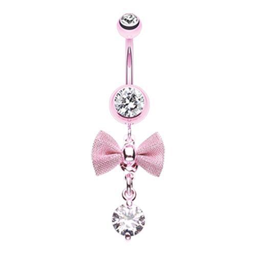 Pink/Clear Pink Dainty Bow-Tie Belly Button Ring