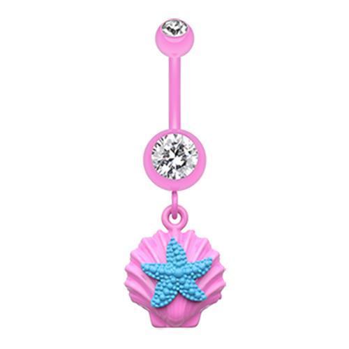 Pink/Clear/Teal Ariel&#39;s Starfish Shell Belly Button Ring