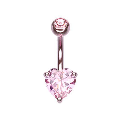 Belly Ring - No Dangle Pink Colorline Heart Prong Sparkle Belly Button Ring -Rebel Bod-RebelBod