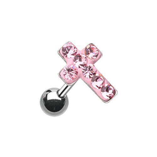Pink Cross Multi-Sprinkle Dot Multi-Gem Tragus Cartilage Barbell Earring - 1 Piece