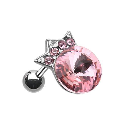 Pink Crown Topped Gem Tragus Cartilage Barbell Earring - 1 Piece