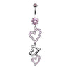 Pink Curved Hearts Sparkle Belly Button Ring
