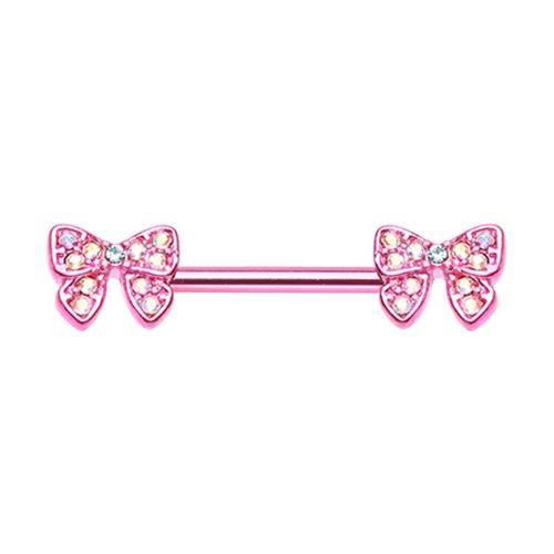 Pink Dainty Bow-Tie Sparkle Nipple Barbell - 1 Piece
