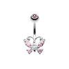 Pink Delightful Butterfly Belly Button Ring
