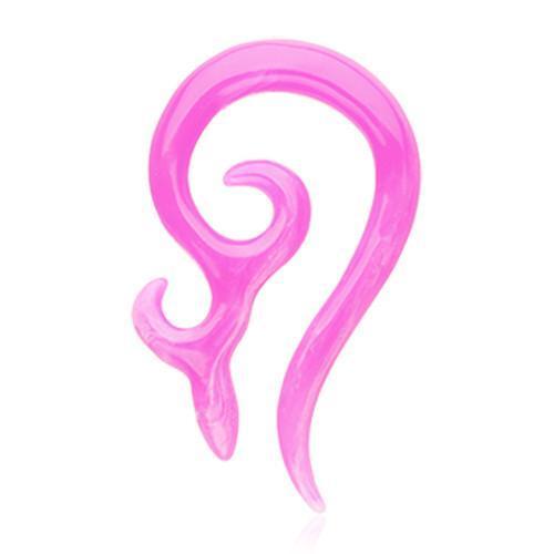 Pink Devil's Horn Acrylic Ear Gauge Spiral Hanging Taper - 1 Pair