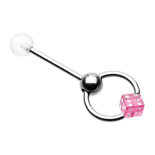 Pink Dice Top UV Acrylic Slave Barbell Ring