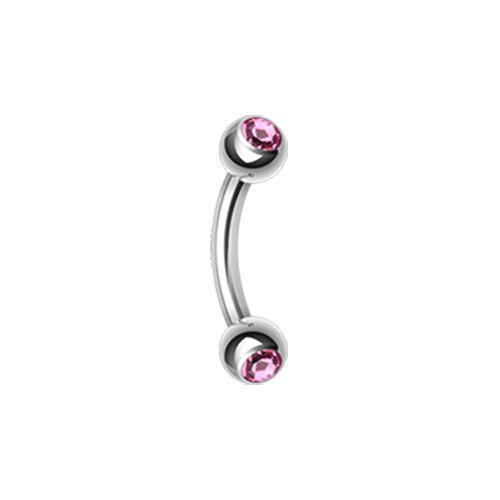 Pink Double Gem Ball Curved Barbell Eyebrow Ring