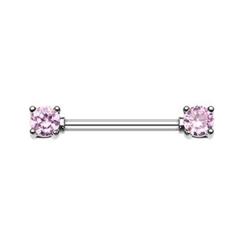 Pink Double Prong Gem Nipple Barbell - 1 Piece