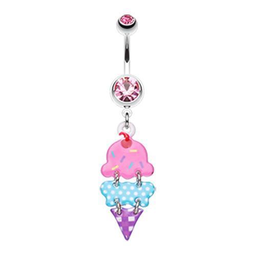 Pink Double Scoop Ice Cream Cone Belly Button Ring