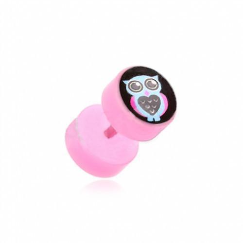 Pink Dreamy Heart Owl Acrylic Fake Plug - 1 Pair