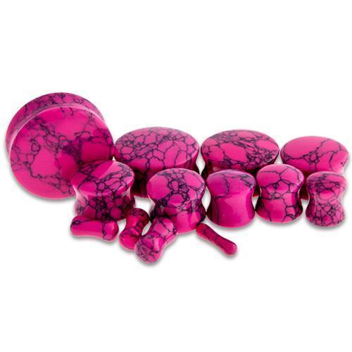Plugs Earrings - Double Flare Pink Dyed Howlite Stone Double Flare Plugs - 1 Pair -Rebel Bod-RebelBod
