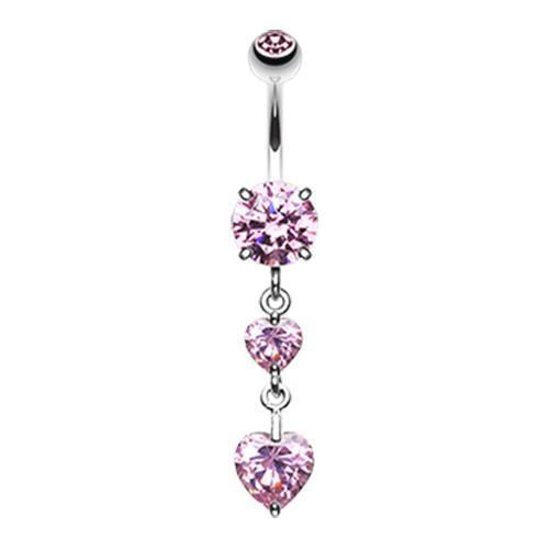 Pink Elegant Double Hearts Belly Button Ring