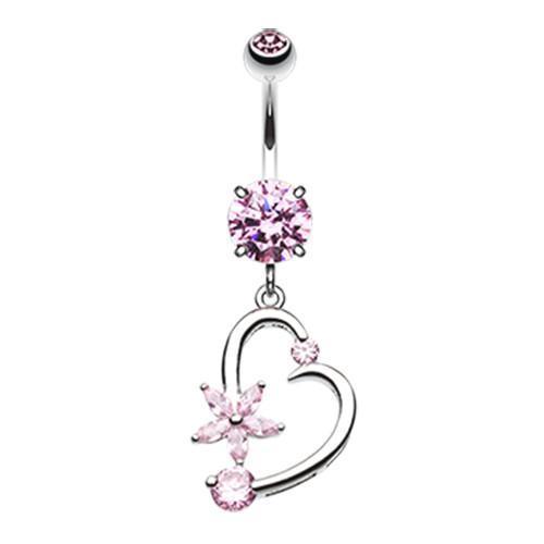 Pink Elegant Star and Heart Belly Button Ring