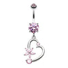 Pink Elegant Star and Heart Belly Button Ring