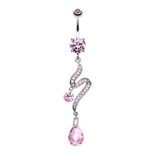 Pink Elegant Swirl Sparkle Belly Button Ring