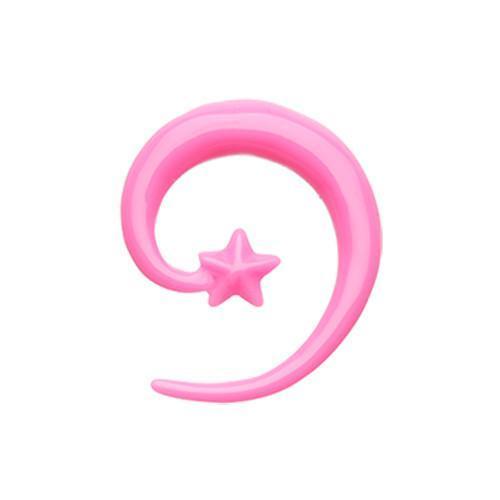 Pink Falling Star Spiral Acrylic Ear Gauge Spiral Hanging Taper - 1 Pair