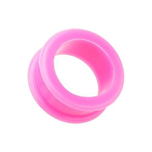 Pink Flexible Silicone Double Flared Ear Gauge Tunnel Plug - 1 Pair