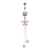 Pink Flower Sparkle Belly Button Ring