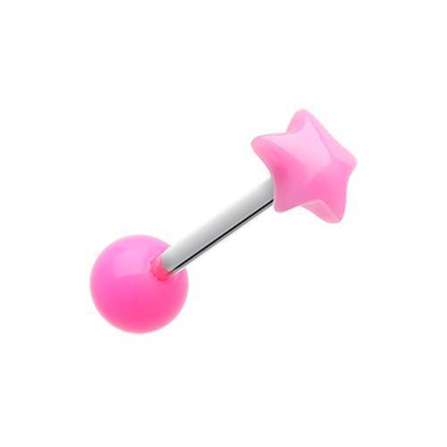 Tongue Barbells Pink Fluffy Star Acrylic Top Barbell Tongue Ring -Rebel Bod-RebelBod