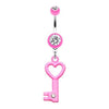 Pink Gem Accented Heart Key Belly Button Ring