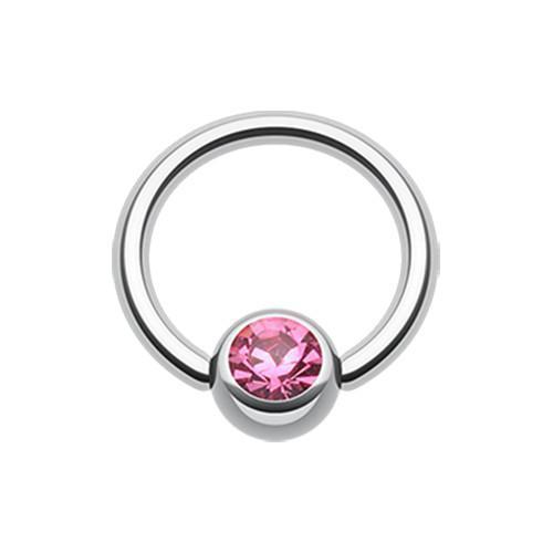 CAPTIVE BEAD RING Pink Gem Ball Steel Captive Bead Ring -Rebel Bod-RebelBod